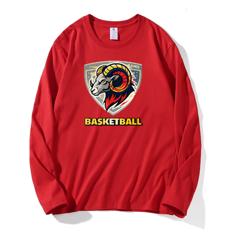 Long Sleeve Cotton Custom T-Shirt With Logo School Basketball-themed Spirit Wear