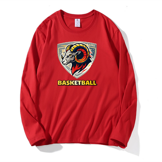 Long Sleeve Cotton Custom T-Shirt With Logo School Basketball-themed Spirit Wear
