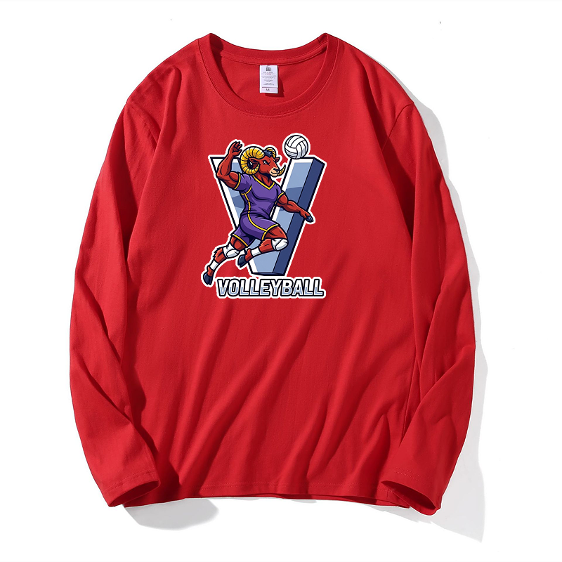 Long Sleeve Cotton Custom T-Shirt With Logo School Volleyball-themed Spirit Wear